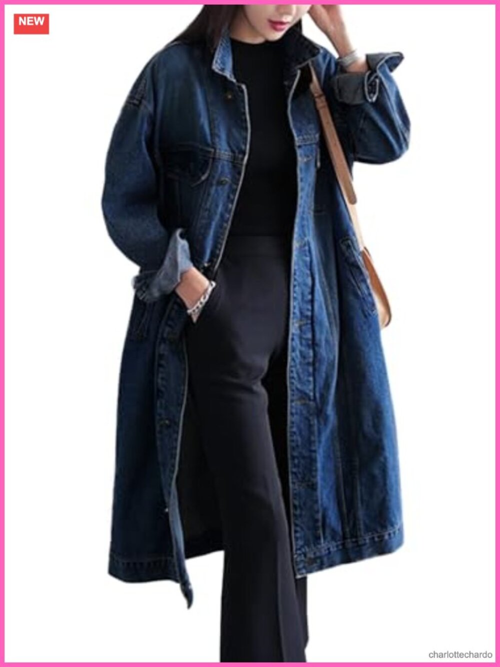Women's Classic Long Denim Jacket Plus Size Button Down Trench Coat